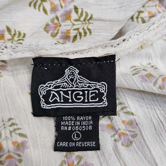 Angie Dolman Sleeve V-neck Empire Waist Ruffled Hem Floral Pullover Top Sz L - Picture 7 of 7